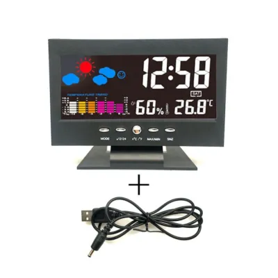 XYAX Màn hình màu Đồng hồ thời tiết LED Backligh Kích hoạt bằng giọng nói Đồng hồ báo thức điện tử Đa năng Lịch Vạn Niên Đồng hồ báo thức có đèn nền Phòng ngủ