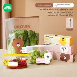 100% Thiệt Line Friends Túi Có Khóa Kéo Bảo Quản Thực Phẩm Túi Có Dây Kéo Chịu Nhiệt Có Thể Giặt Được Túi Kín Có Thể Tái Sử Dụng Túi Giữ Tươi Chất Liệu Cấp Thực Phẩm Túi Ziplock Dày Trong Gia Đình Túi Nhựa Bảo Quản Tủ Lạnh Brown Sally CONY LFB41