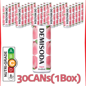 [DongA Otsuka] DemiSoda Peach 250mL X 30CAN | Expiry: September 2027 or later | Lightly Sparkling Real Friut Ade | Vegan Certification | Kfood
