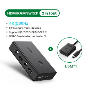 UGREEN HDMI KVM Switcher Box 4K60Hz 2 IN 1 OUT Ultra HD HDMI for Monitor Sharing
