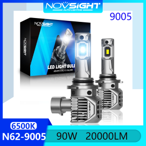 Novsight N62 9005 HB3 LED Headlight Bulb 90W 20000LM 6500K Cool White Super Bright LED Light for Car High Beam/Low Beam Plug and Play 2pcs 2 Years Warranty Free Shipping