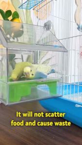 2 In 1 Acrylic Bird Feeder with Bath House No Mess Pull-Out Food Tray for Budgie Lovebird Cockatiel Parakeet - Transparent