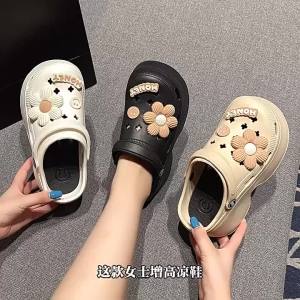 [Free Shipping] Hot-Selling WomenS High-Heeled Perforated Shoes 2025 Summer New Style Closed-Toe Thick-Soled Slimming Garden Shoes Odor-Resistant Sandals