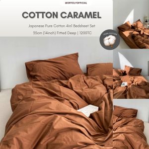 🇲🇾 Ready Stock (Same Day Delivery) COTTON CARAMEL1200TC 35CM Pure Cotton Bedsheets Set JAPANESE Series