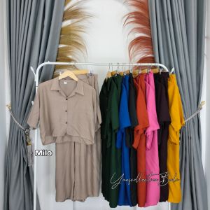 Yans setelan kemeja jumbo wanita crop oneset