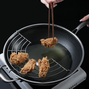 26/32cm Frying Oil Strainer Steam Rack Stainless Steel Semi-circular Frying Pan Shelf Mesh Colander Filter for Kitchen