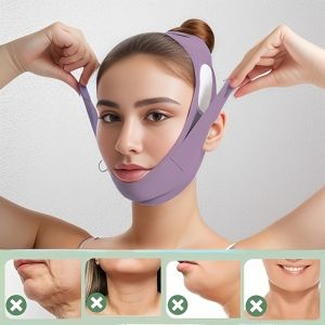 Adjustable V-Shape Facial Lifting Mask - Hypoallergenic Breathable Reusable Face Contour Straps for Double Chin Reduction & Jawline Non- Face Lift for Daily Use