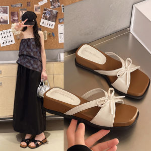 [Free Shipping] New Summer Collection: Stylish Korean-Style Bow-Embellished Wedge Sandals For Women Featuring An Open-Toe Design And Thick Soles Perfect For Wearing Outdoors
