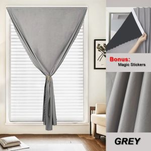No Drilling 100% Blackout Curtain Plain Curtain with Magic Tape Thermal Insulation Curtain for roomFast Shipping