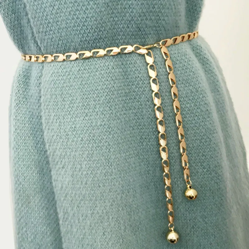 Women Metal Waist Chain Belt for Ladies Gold Thin Belt Silver Color Chain  Dress Decorative Accessories