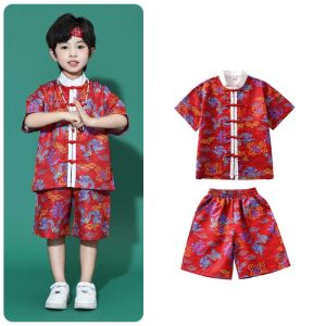 LOlanta ชุดตรุษจีนแบบดั้งเดิม2ชิ้นสำหรับเด็กฮิปฮอปแจ๊สเต้นรำประสิทธิภาพเครื่องแต่งกายชุดฮันฟู4-14Years