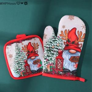 WP💓💛💖 Christmas Oven Gloves Santa Claus Snowman Bell Pattern Insulated Gloves Decorative Gift Home Kitchen Christmas Decoration