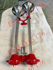 Bộ còi hơi ô tô THÁI LAN còi hơi 2 loa đỏ. Điện 12v và 24v dùng chung