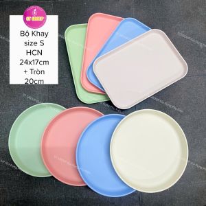 Bộ 2 Khay nhựa hình tròn và chữ nhật ST GROUP màu sắc tươi sáng nhiều kích cỡ phong cách vintage Bắc Âu Mâm cơm gia đình quán ăn Đĩa nhựa decor trang trí chụp ảnh