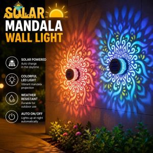 Allieuka Solar Wall Light Outdoor Waterproof Motion Sensor Mandala Pattern Led Garden Fence Decor