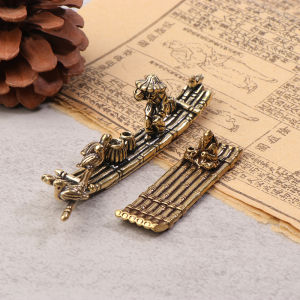 438178 ZXC 1 Piece Desktop Ornament Antique Brass Bamboo Raft Fishing Boat Fisherman Art Modeling Sculpture Incense Holder Decoration