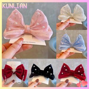 [KUNLIAN] Bow Girl Headwear Mesh Velvet Hair Clip Party Girl Dance Hair Accessory Hair Clip Red Cute Little Girl Hair Accessories