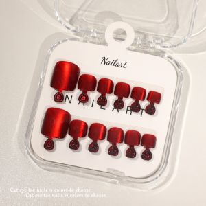 LONGB Shiny Fake Toe Nails Handmade Cat Eye Nail Tips Detachable Press on Toe Nails Women Girls