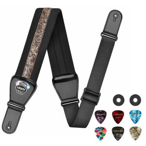 Lekato LGS-2 Bass dây đàn ghi-ta 3 "Wide Bass Strap độn Độ dài có thể điều chỉnh với 2 dây đeo an toàn ổ khóa & 6 Picks