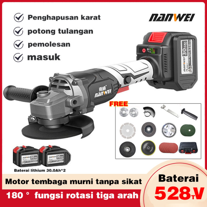Nanwei-528TV Brushless Angle Grinder Cordless Angle Grinder dengan Dua ...