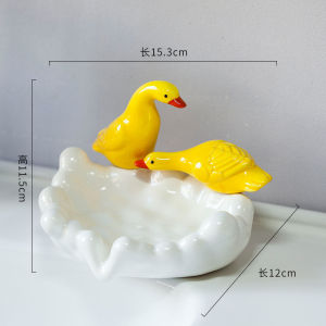 Khay Đựng Xà Phòng Gốm Sứ Hình Cặp Đôi Vịt - Khay Đựng Đồ Decor Hoạ Tiết Dễ Thương Để Nhà Tắm