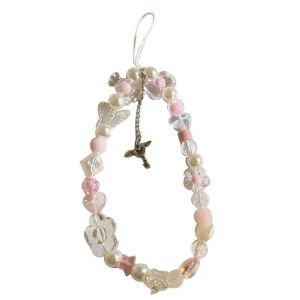 DUDAN Glass Flower Bead Phone Strap Flower Bead Korean Y2k Phone Strap Charm Y2K Chain Knot Cellphone Lanyard Mobile Phone
