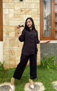 Setelan Hidayah Wanita Botega - Blus & Celana Panjang Lurus Warna Solid Terbaru