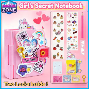 Childrens Secret Notebook Gift for Kids Girls Pink Rabbit Stationery with Lock Girls Playhouse Toy