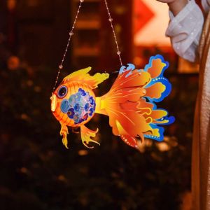 KNQ12 Chinese Style Childrens Goldfish Lantern DIY Material Bag Handheld Mid-Autumn Festival Lamp Vintage Circular Koi Fish Handmade Lantern Kids