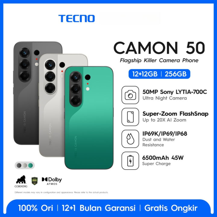 [NEW] TECNO CAMON 50 [8/128GB] [8/256GB] [12/256GB] - 50MP Sony + 8MP Ultra Wide, 32MP Front Camera, 1.5K 144Hz AMOLED, Super-Zoom Flashsnap | Lazada Indonesia