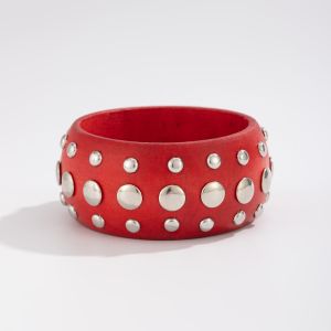 OEUVR Vintage Rivet Bracelet Wide Bohemian Wooden Bangle Unique Minority Design Chunky Bangle Women