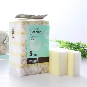 OKDEALS01 Rub 5pc Household Emery Double-Sided Non-Scratch Dishwashing Sponge Cleaning Accessories Magic Sponge Scouring Pad