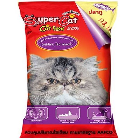 อาหารแมวแบบแห้ง Super Catซุปเปอร์แคท อาหารแมว สูตรควบคุมความเค็ม ลดการเกิดนิ่ว อาหารเม็ด 1กก. มี 5 รส