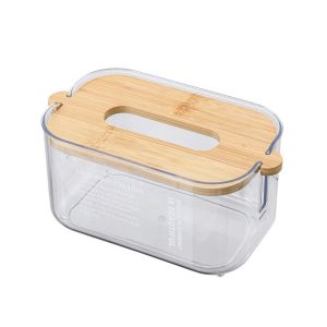 PARKOUR Bamboo Lid Transparent Tissue Box Waterproof Adjustable  Tissue Dispenser Thicken Space-saving Facial Tissue Holder Home  Room