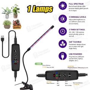 SG ReadyStock | USB LED Plant Grow Light Full Spectrum Phyto Lamp with Timer Control 3‑12H Indoor Growth Lamp for Seedlings Flowers & House Plants