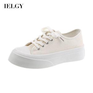 IELGY Giày Vải Nữ Tăng Độ Dày Đế Dày Đơn Giản Phối Ren Hương Vị Hồng Kông Giày Màu Trắng Thường Ngày Chống Trượt Phiên Bản Hàn Quốc Phù Hợp Big Toe Giày Chụp Đường Phố