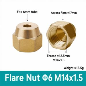 LETIGO Brass Flare Nut Gold Hex Brass Nut High Sealing Metric Thread Copper Fitting Air Conditioner
