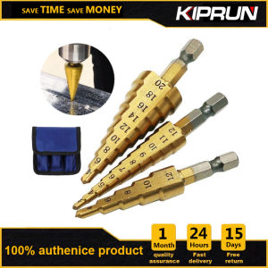 [Ready Stock] KIPRUN  3 pcs HSS Titanium Coated Step Universal Drill Bit Set  4-12 4-20 3-12 mm HSS Titanium Coated Step Drill Bit Drilling Power Tools for Metal High Speed Steel Wood Hole Cutter Cone Drill