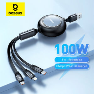 new Baseus Retractable 100W/66W 3 in 1 USB Charge Cable For Macbook Samsung Xiaomi USB Type C Cable Charging Cable for iPhone 14 Free Shipping