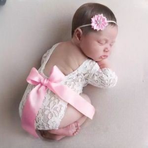 Newborn Bowknot Lace Romper Costume Onesies Baby Dress Accessories For Baby Photography Props Photo