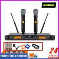 SHURE UR24D  เทรนด์ใหม่ ไมโครโฟนลอยไมโครโฟนคู่ไมโครโฟนไร้สายรับระยะทางไกล   ป้องกันการหอน, ตัวข้าวสาลีโลหะกระบะที่ดี. 