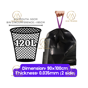 OCM Durable High Capacity Multiple Sizes Black Drawstring Rubbish Garbage Rubbish Dustbin Basket Plastic Bag Roll for Kitchen Toilet Car Plastik Sampah 垃圾袋