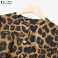 Celmia ZANZEA Women Two-piece Outfits Street Fashion Puff Sleeve Cropped Top Wide Leg Pants Leopard Print Sets #0714. 