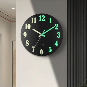 Woodgrain Luminous Wall Clock Silent Medium Fiber Luminous Clock Wooden Fluorescent Inch Clock