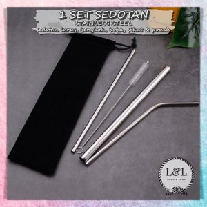 Sedotan Stainless Set Sedotan Stainless 5 in 1 Sedotan Stainless Steel Reusable Straw