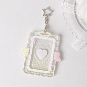GJURD Transparent Acrylic Photocard Holder Cartoon 3 Inch Card Holder Keychain Bow Cute ID Card Protector Card Bag Pendant