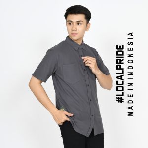 IZIBRO - Kemeja Polos Pria Cotton Pique 24S Kerja Kantor Hem Formal Distro Baju Lengan Pendek Jumbo