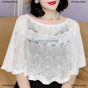 [COD] zhangyuqing Womens Knitted Hollow Cotton Shawl Scarf Blouse Summer Autumn Elegant Ladies Sun Protection Cloak Smock