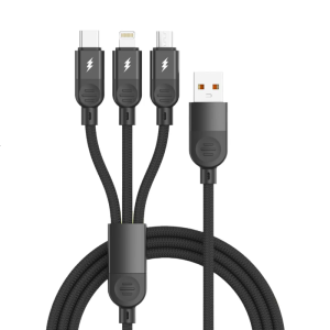 3 Port Fast Charging Cable Three Braided Cord for USB C Phone Tablets Charging