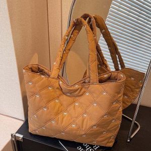 VGFD Embroidered Bow Quilted Tote Bag Versatile Sweet Rhombus Plaid Handbag Beautiful Korean Style Bubble Shoulder Bag Girls